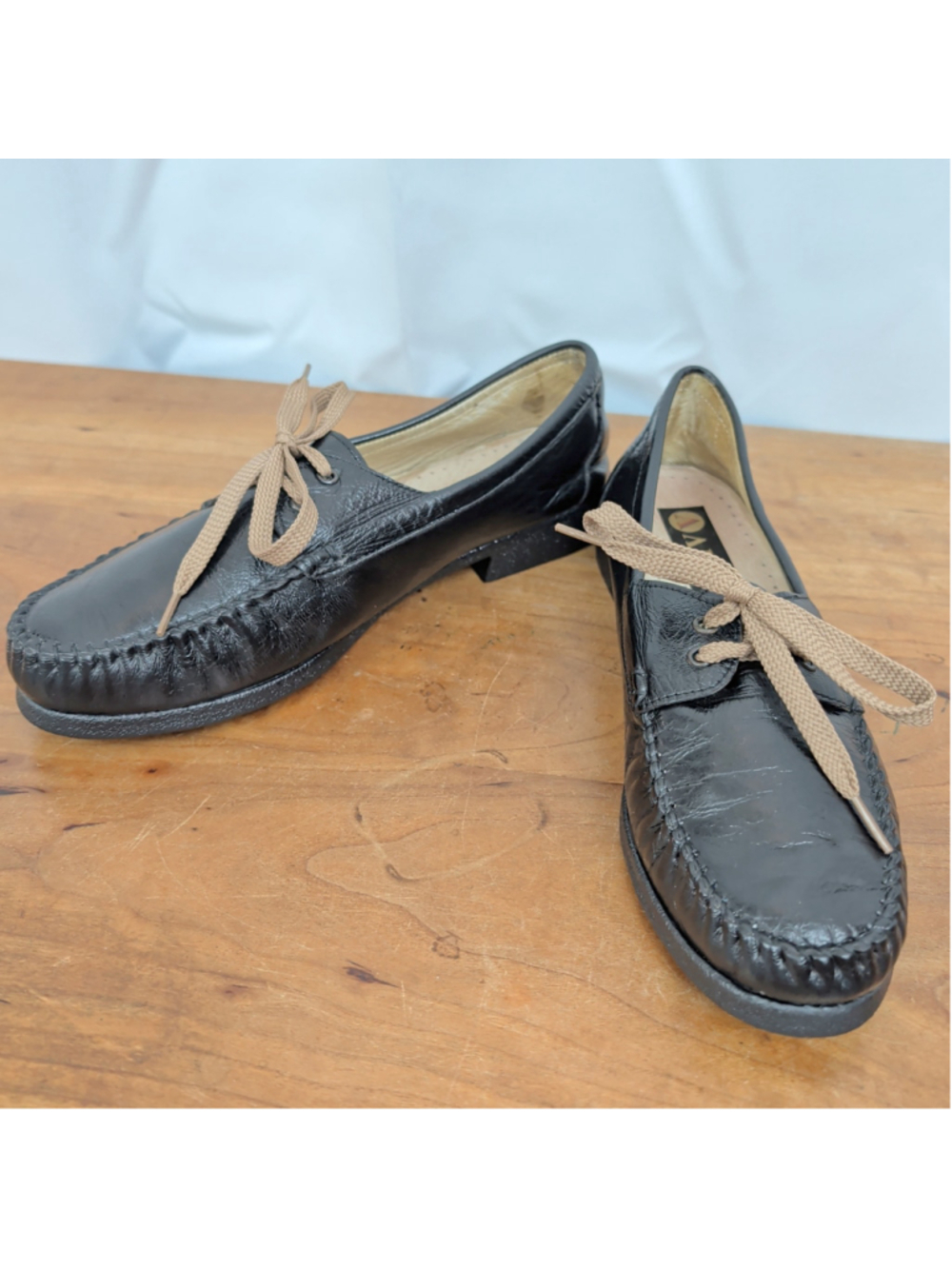 Ladies' Greek Black Leather Moccasin Style Lace Up Shoes Size 40